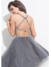 Tulle Beaded Halter Sexy Back Knee Length Prom Dress 